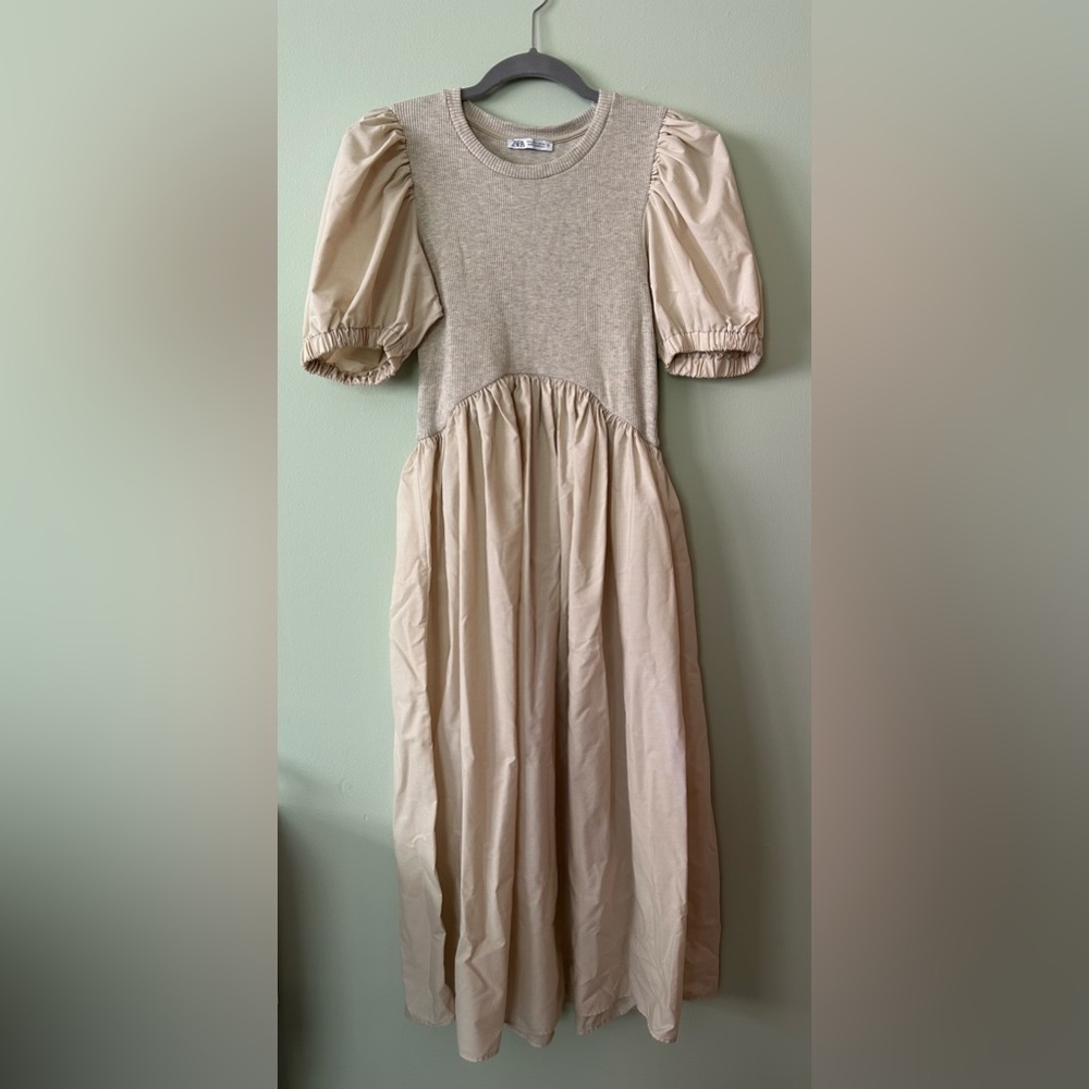 Zara Knit & Poplin Dress Lg